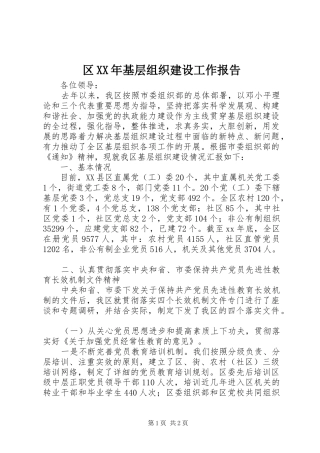 区XX年基层组织建设工作报告