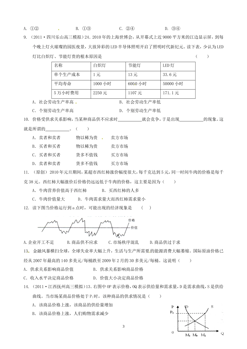2012版政治一轮精品复习学案：第一单元单元强化训练（必修1）_第3页