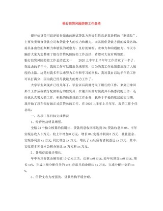 银行信贷风险防控工作总结