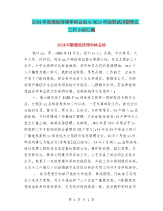 2024年助理经济师年终总结与2024年助理试用期转正工作小结汇编