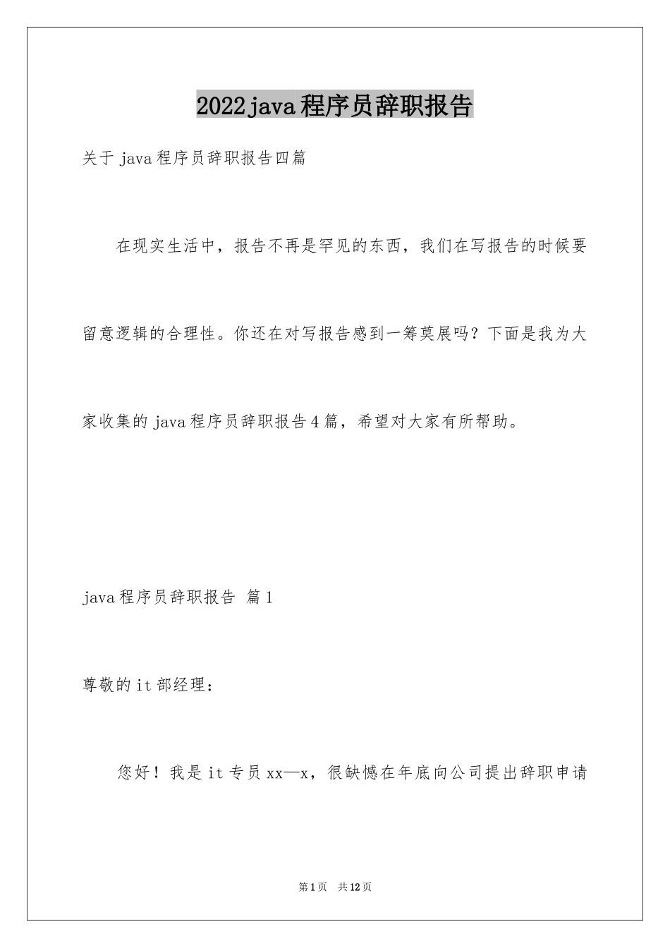 2024java程序员辞职报告_第1页