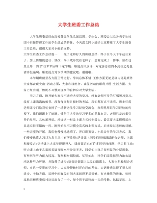 大学生班委工作总结