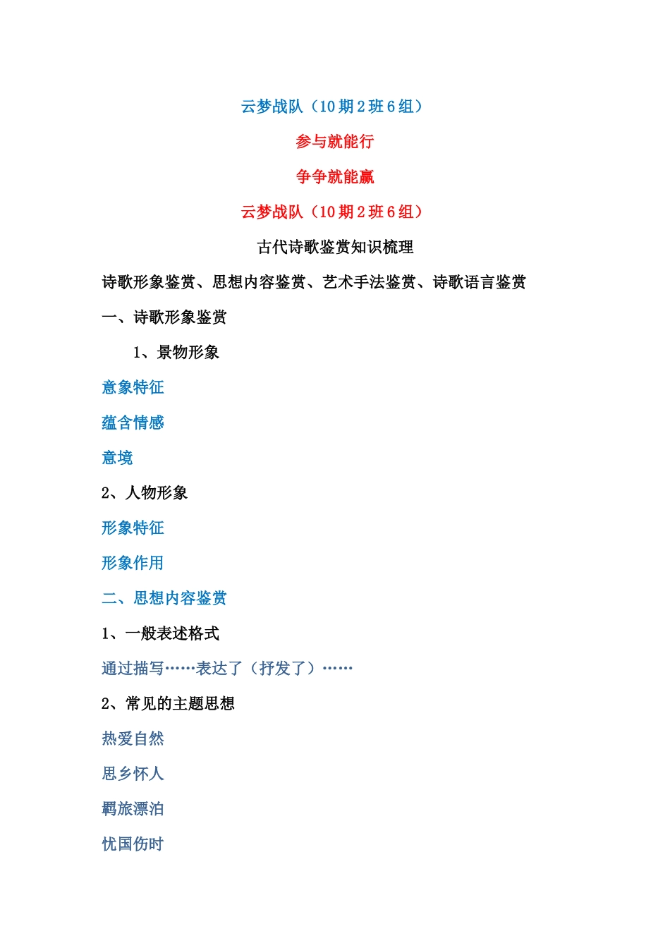 期班祖古代诗歌鉴赏知识梳理_第1页