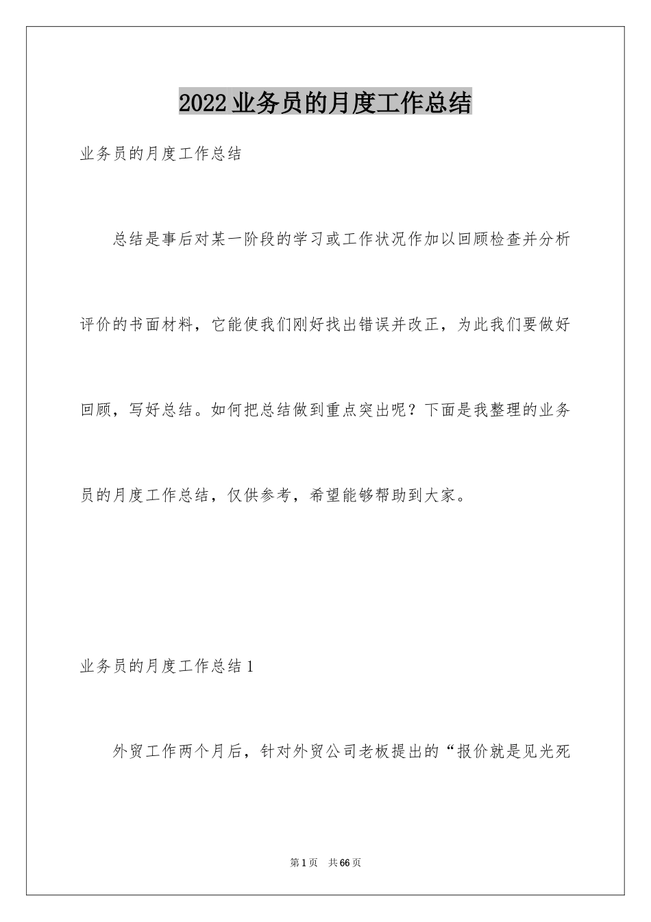 2024业务员的月度工作总结_第1页