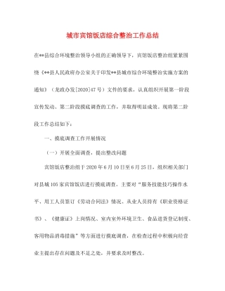 城市宾馆饭店综合整治工作总结