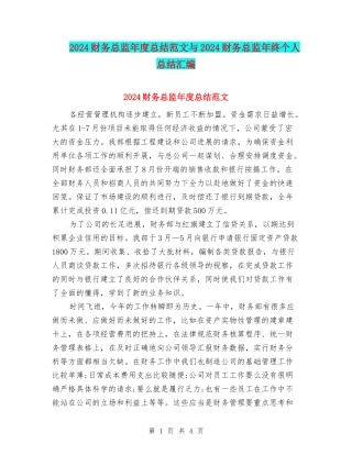 2024财务总监年度总结范文与2024财务总监年终个人总结汇编