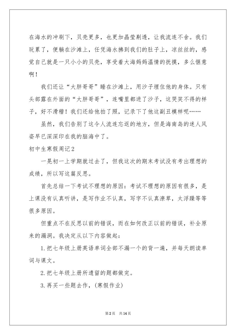 初中生寒假周记_第2页
