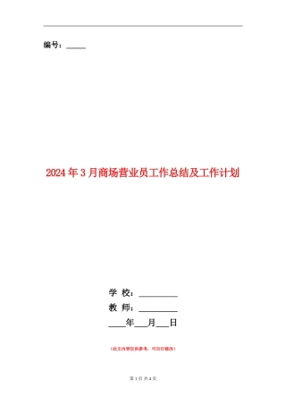 2024年3月商场营业员工作总结及工作计划