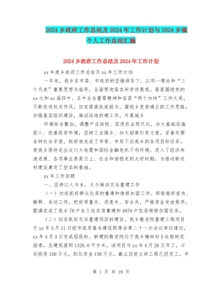 2024乡政府工作总结及2024年工作计划与2024乡镇个人工作总结汇编