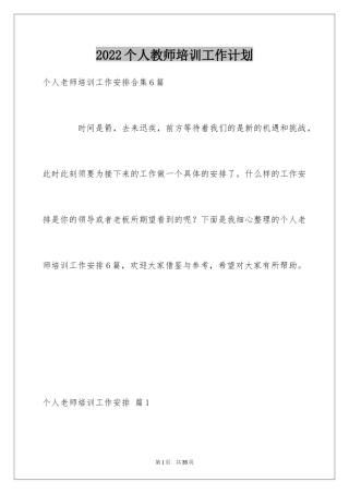 2024个人教师培训工作计划
