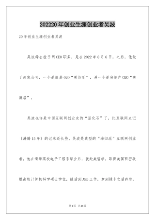 202420年创业生涯创业者吴波