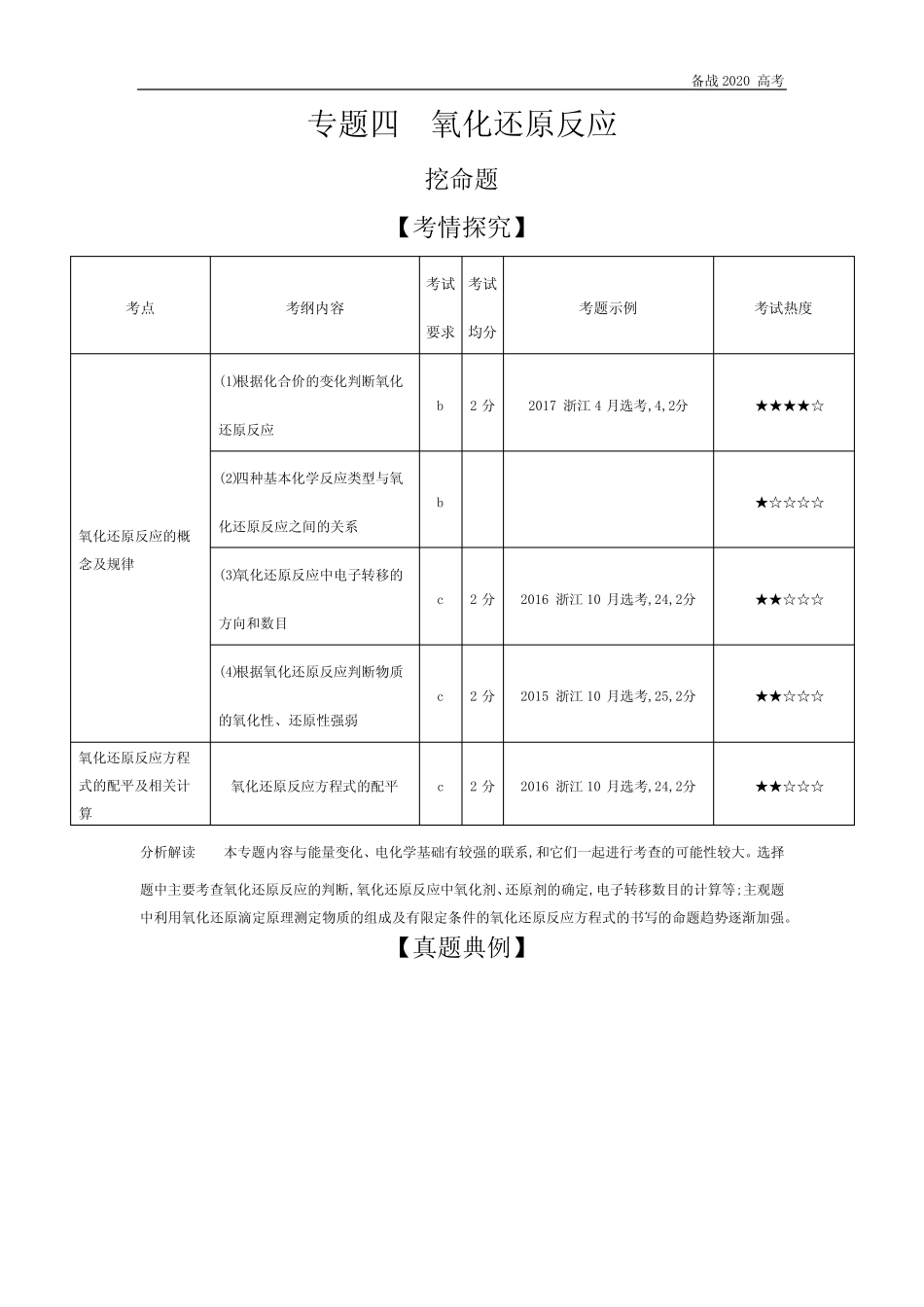 2020年高考浙江版高考化学 专题四 氧化还原反应_第1页