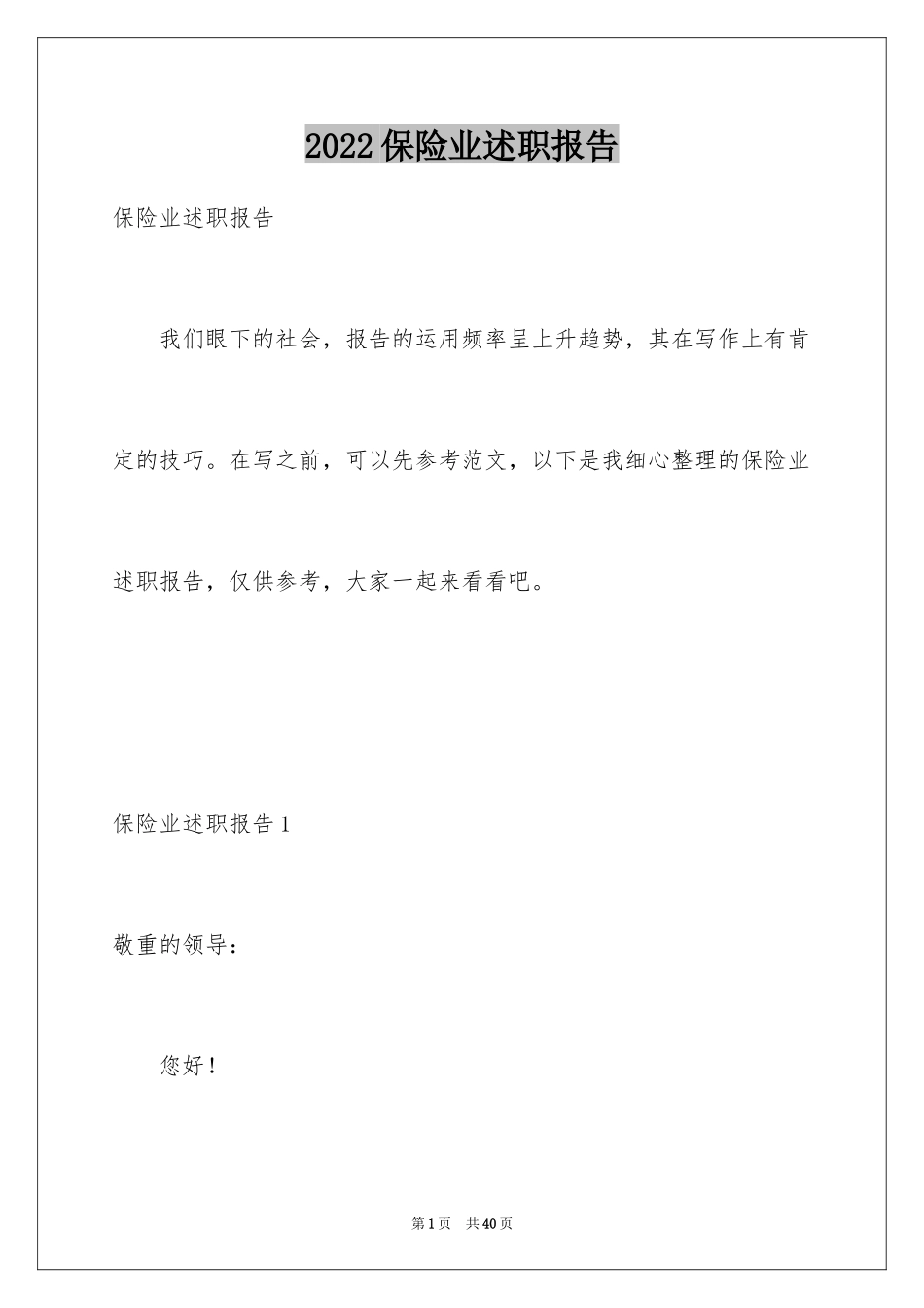 2024保险业述职报告_1_第1页
