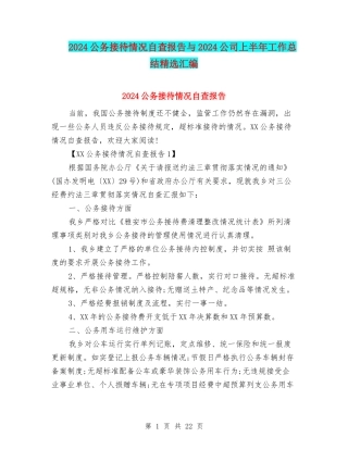 2024公务接待情况自查报告与2024公司上半年工作总结精选汇编