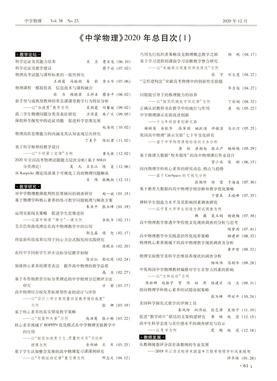 《中学物理》2020年总目次(1)_第1页