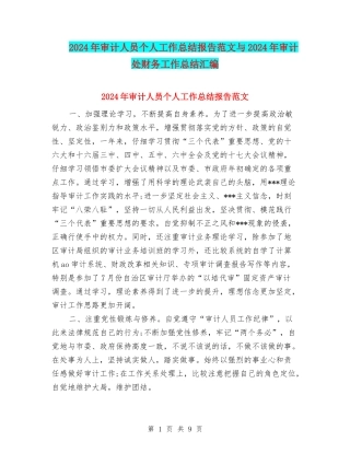 2024年审计人员个人工作总结报告范文与2024年审计处财务工作总结汇编