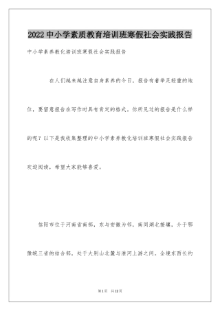 2024中小学素质教育培训班寒假社会实践报告