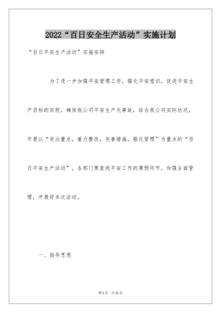 2024“百日安全生产活动”实施计划