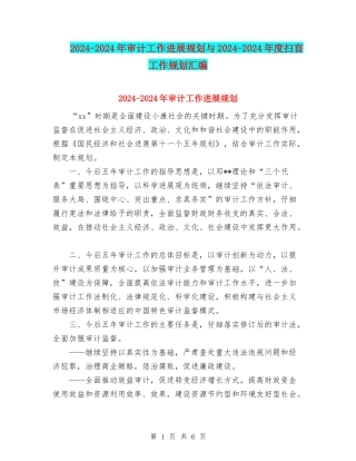 2024-2024年审计工作发展规划与2024-2024年度扫盲工作规划汇编