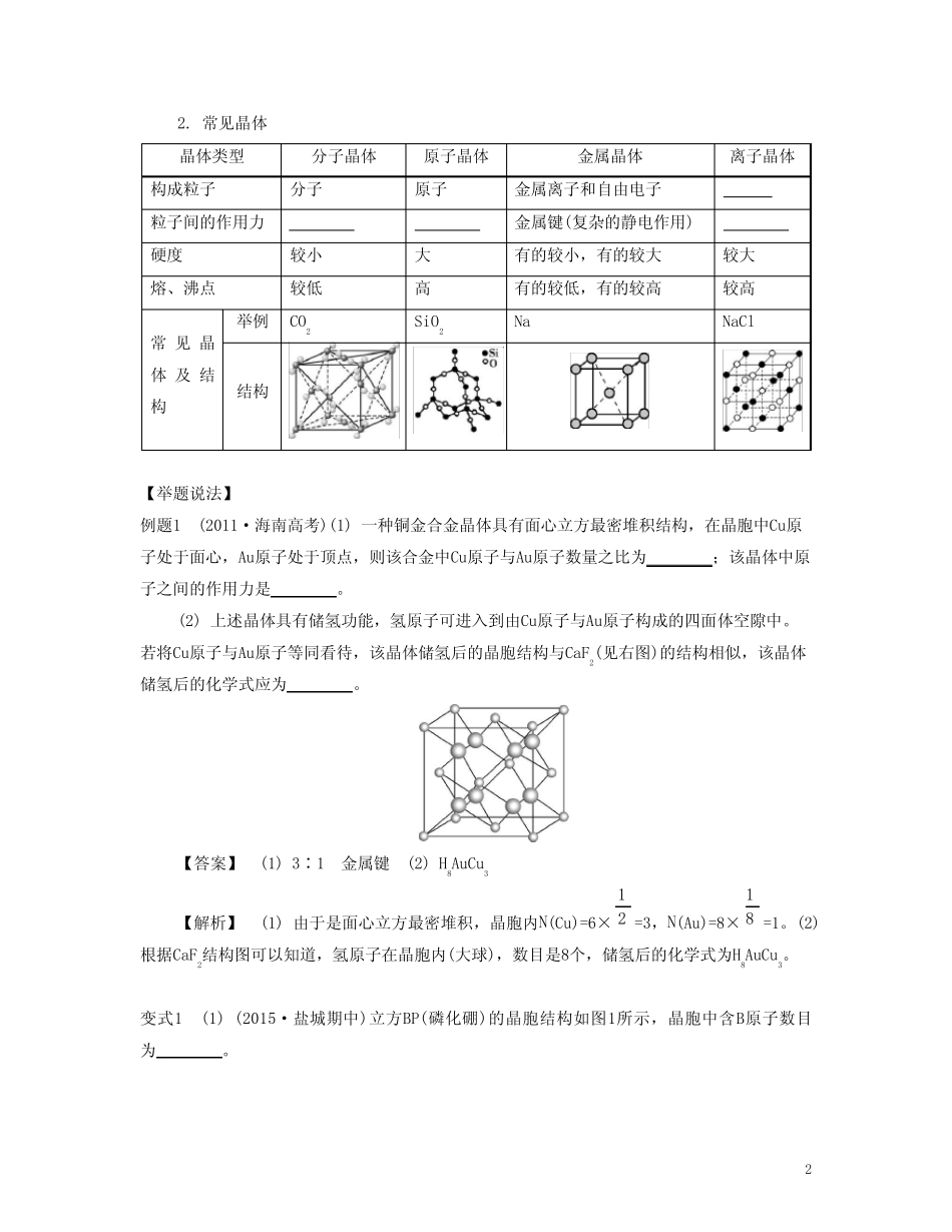 ...2017版高考化学一轮复习专题八物质结构与性质课时35晶体结构与性质导..._第2页