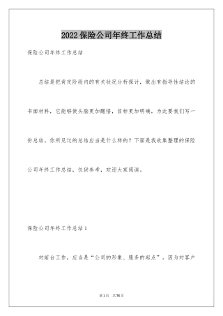 2024保险公司年终工作总结_2