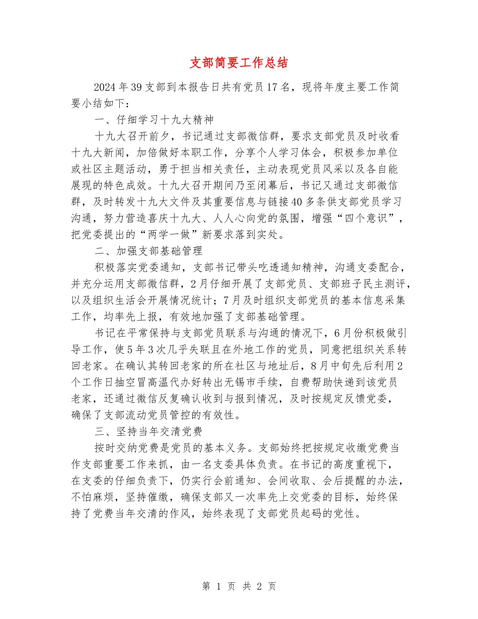 支部简要工作总结_第1页