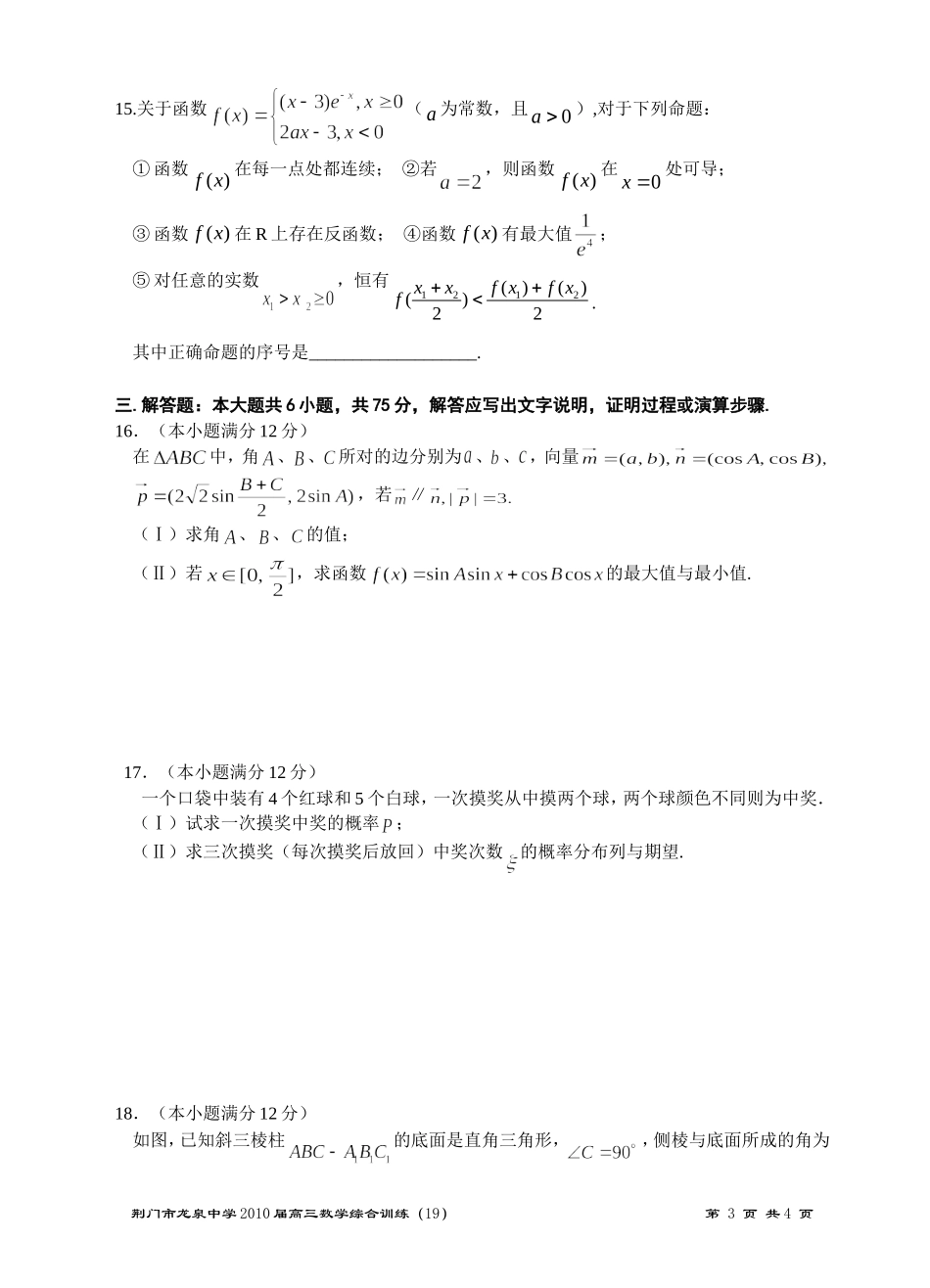 荆门市龙泉中学2010届高三数学综合训练（19）_第3页