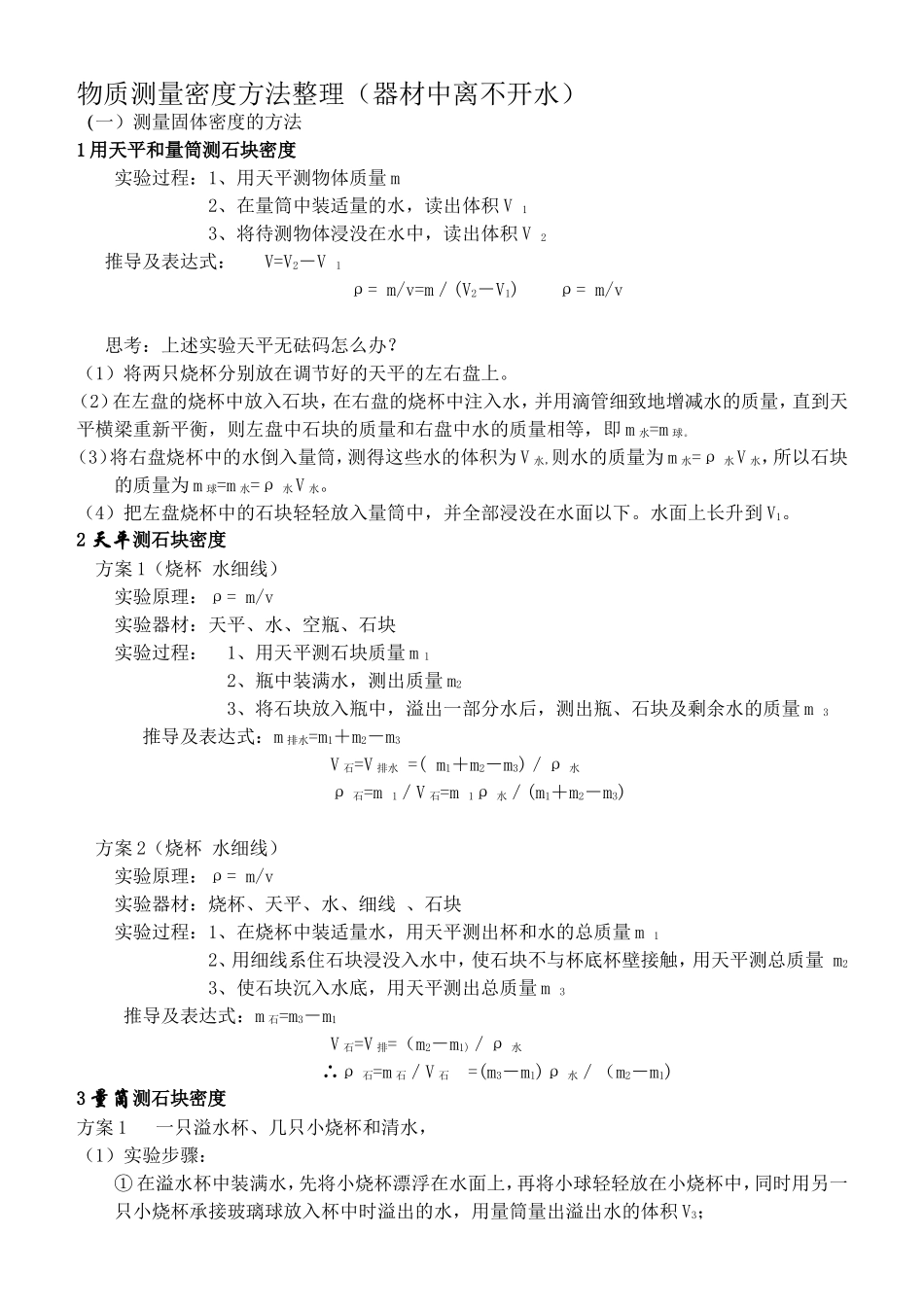 中考复习-物质测量密度方法整理_第1页