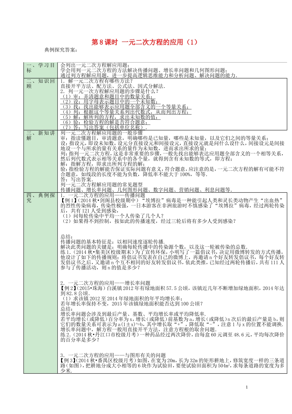 第21章第8课时一元二次方程的应用（1）导学案_第1页