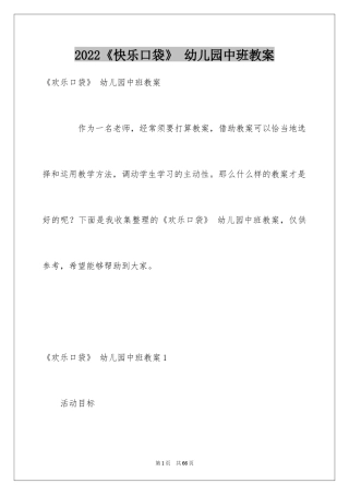 2024《快乐口袋》 幼儿园中班教案