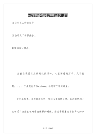 2024IT公司员工辞职报告