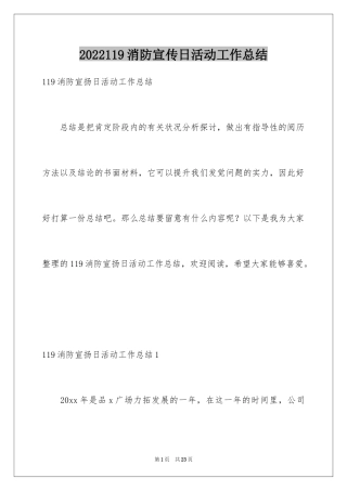 2024119消防宣传日活动工作总结