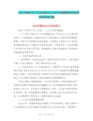 2024年镇文化工作总结范文与2024年镇新型农民科技培训总结汇编