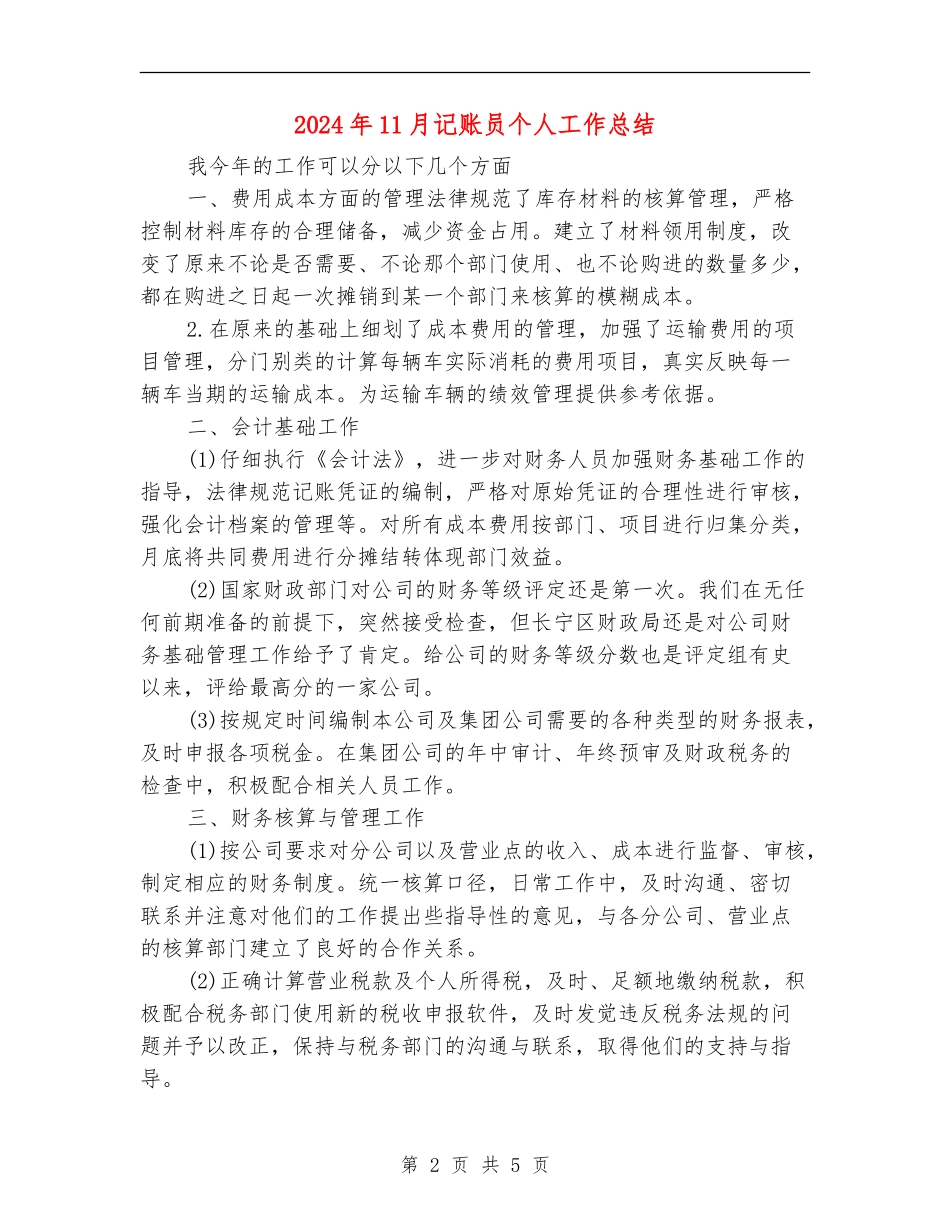 2024年11月记账员个人工作总结_第2页