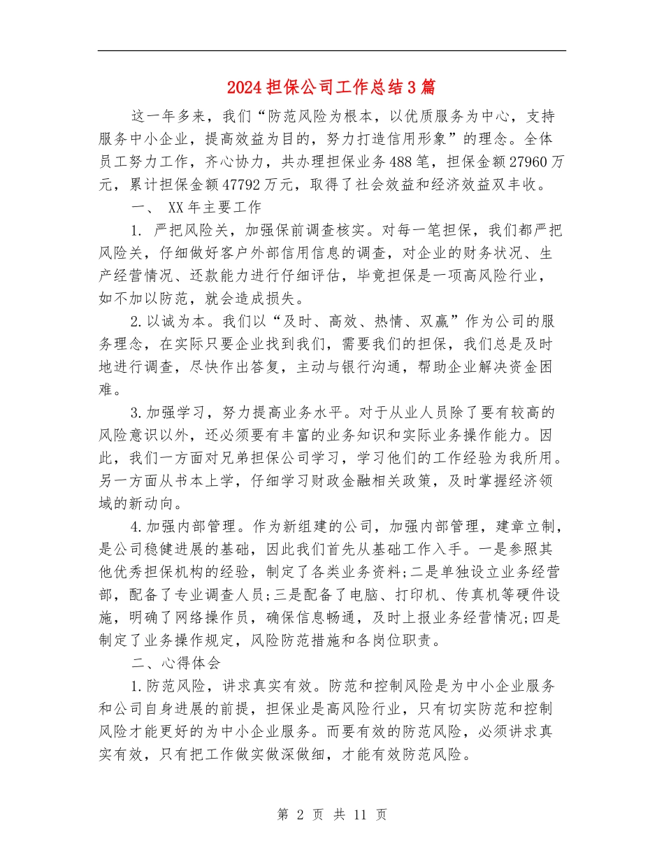 2024担保公司工作总结3篇_第2页