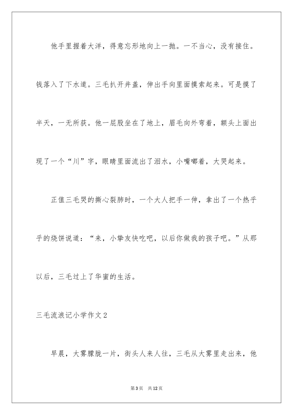 2024三毛流浪记小学作文_第3页