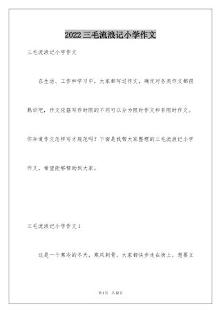 2024三毛流浪记小学作文