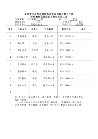 一班二组小组任务分工表