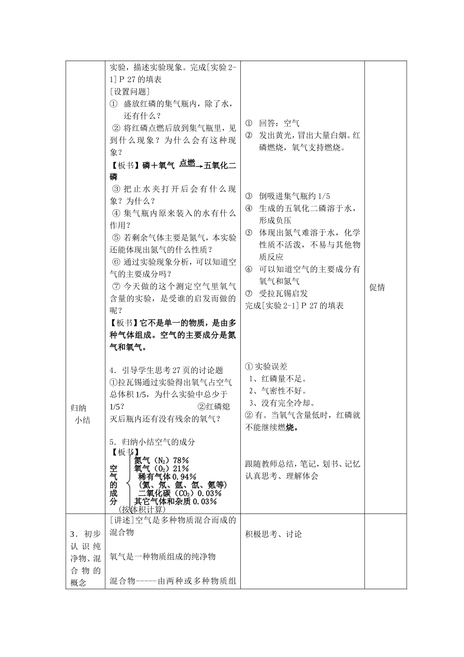 化学九年级上册第二单元课题1空气教学设计_第3页