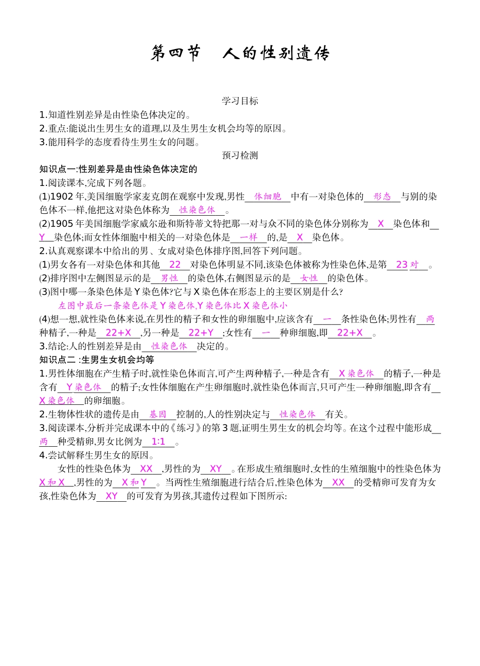 八年级下24《人的性别遗传》导学案_第1页