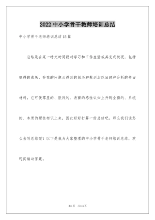 2024中小学骨干教师培训总结