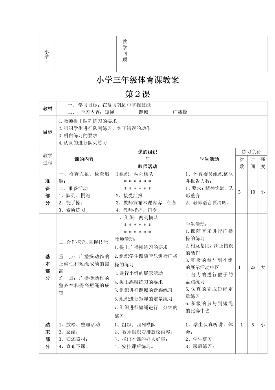小学三年级体育课教案_第2页