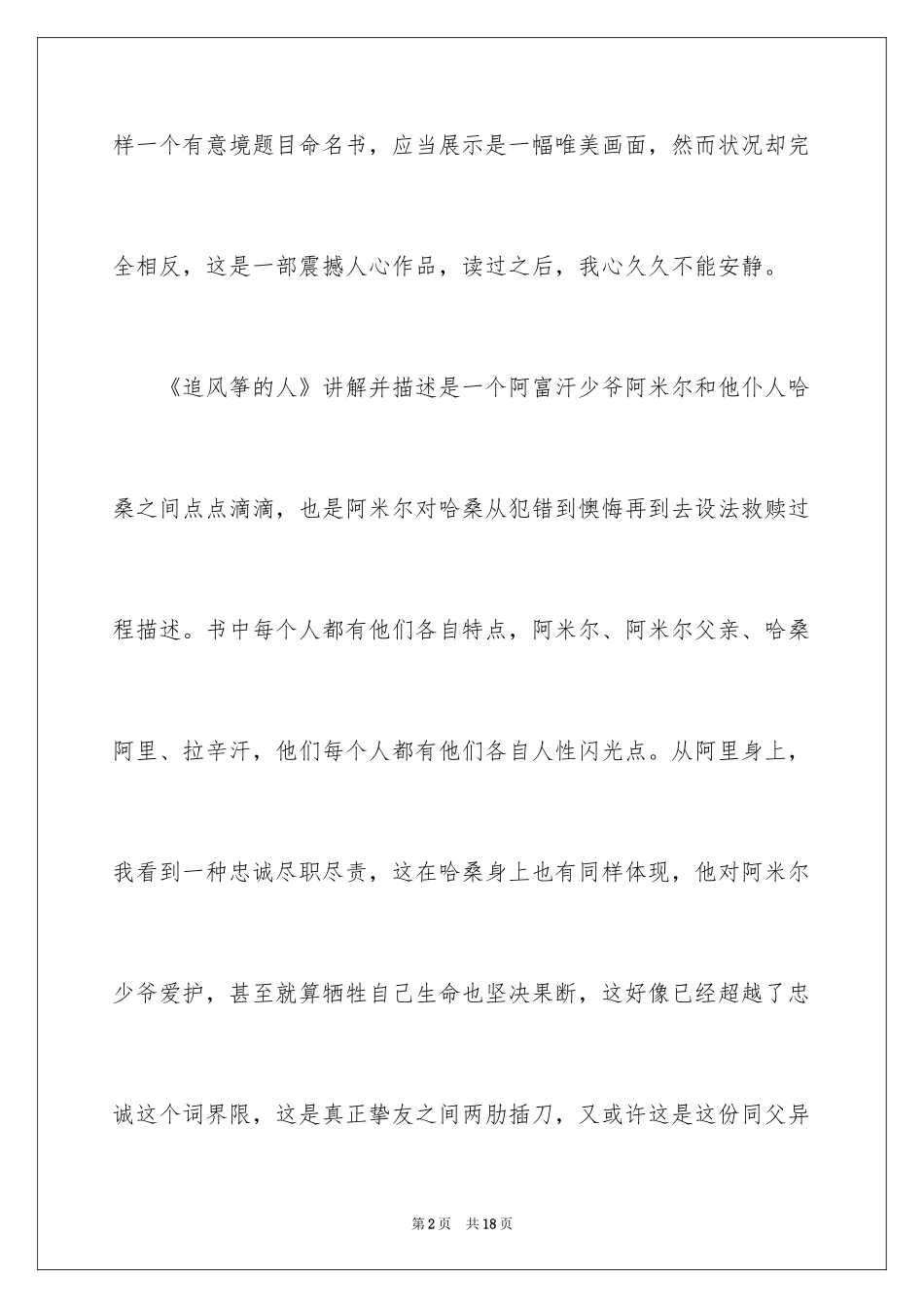 2024《追风筝的人》读后感800字_第2页