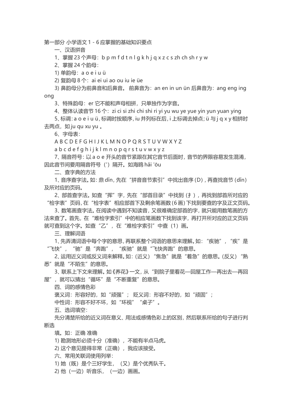 小学语文1－6应掌握的基础知识要点_第1页