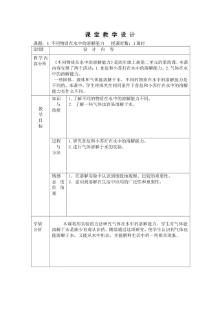 课堂教学设计科学不同物质在水中的溶解能力