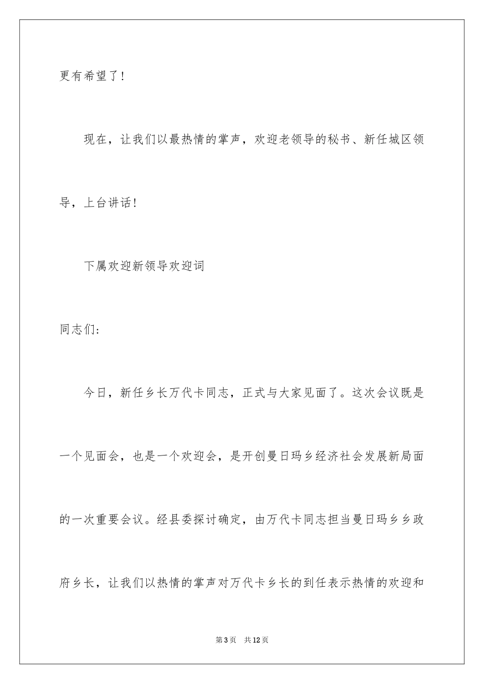 2024下属欢迎新领导欢迎词_第3页