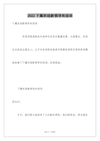 2024下属欢迎新领导欢迎词