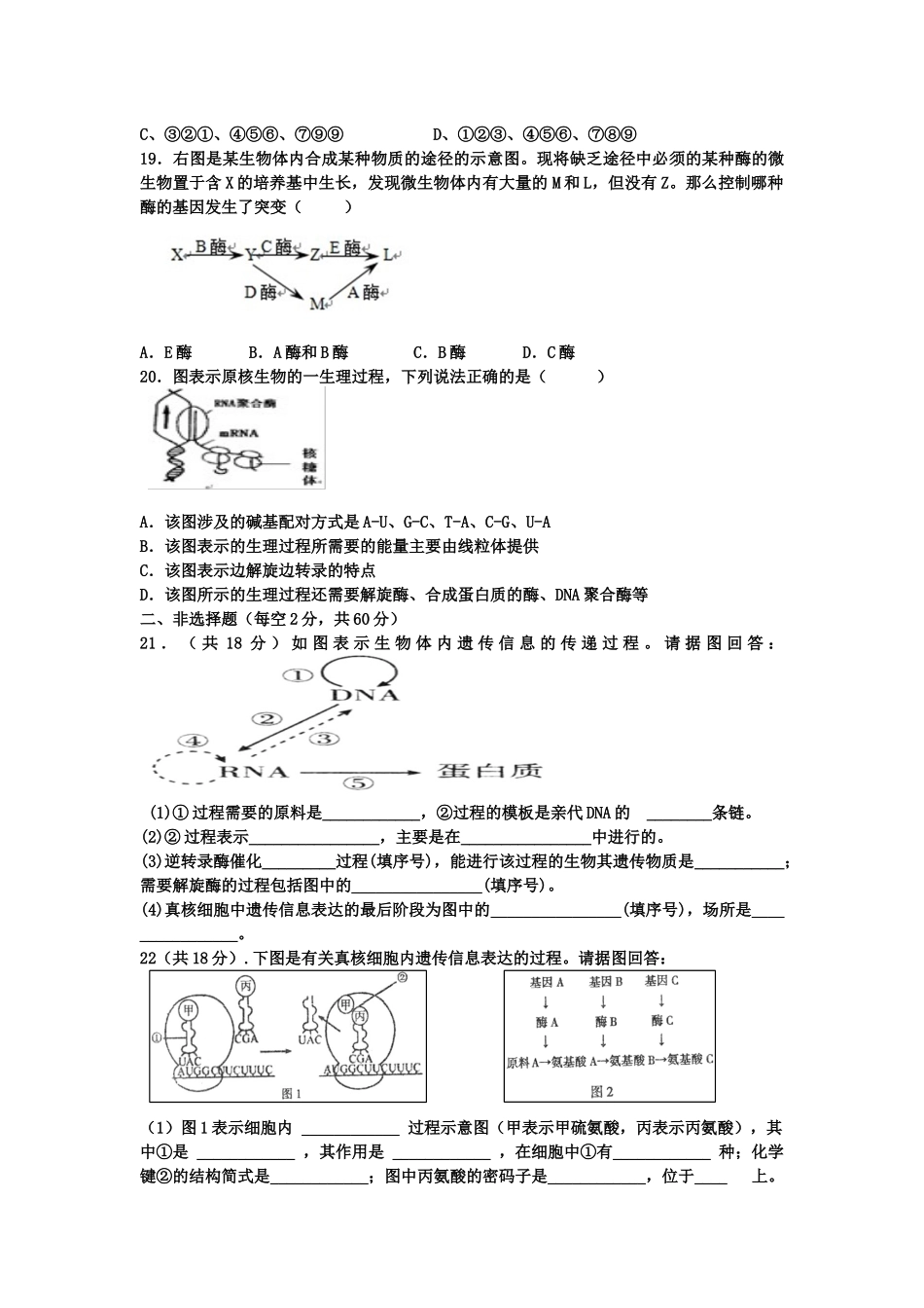 高中生物必修2第四章试卷_第3页