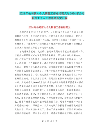 2024年公司新人个人销售工作总结范文与2024年公司新员工个人工作总结范文汇编