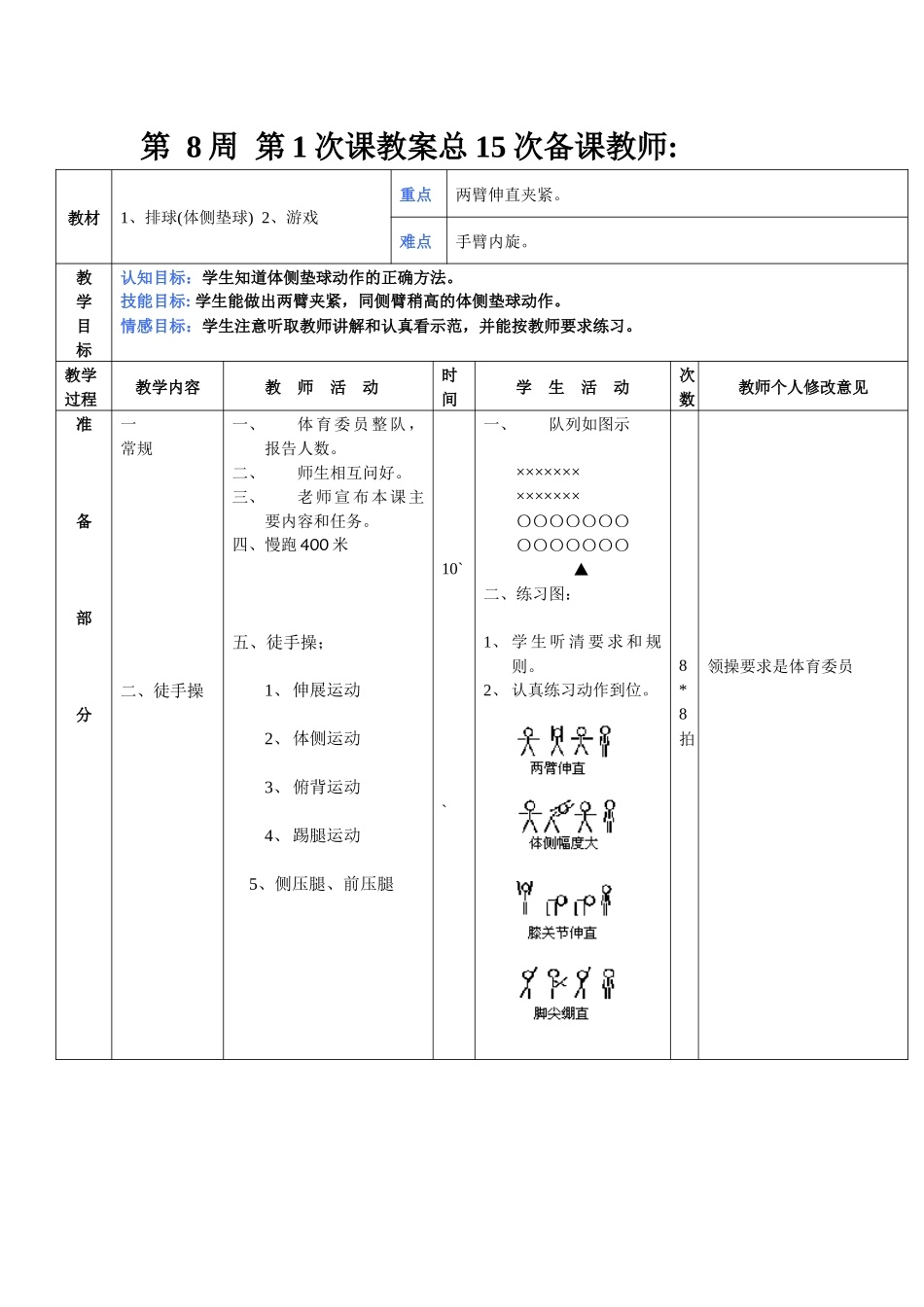 八年级体育第8周教案_第1页